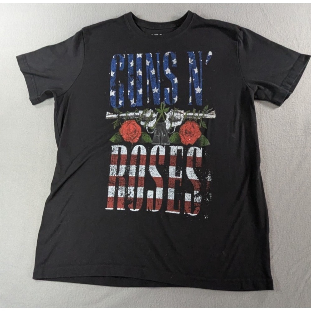 Guns N' Roses Shirt Mens Large Black American Flag Roses Graphic Rock Band Tee